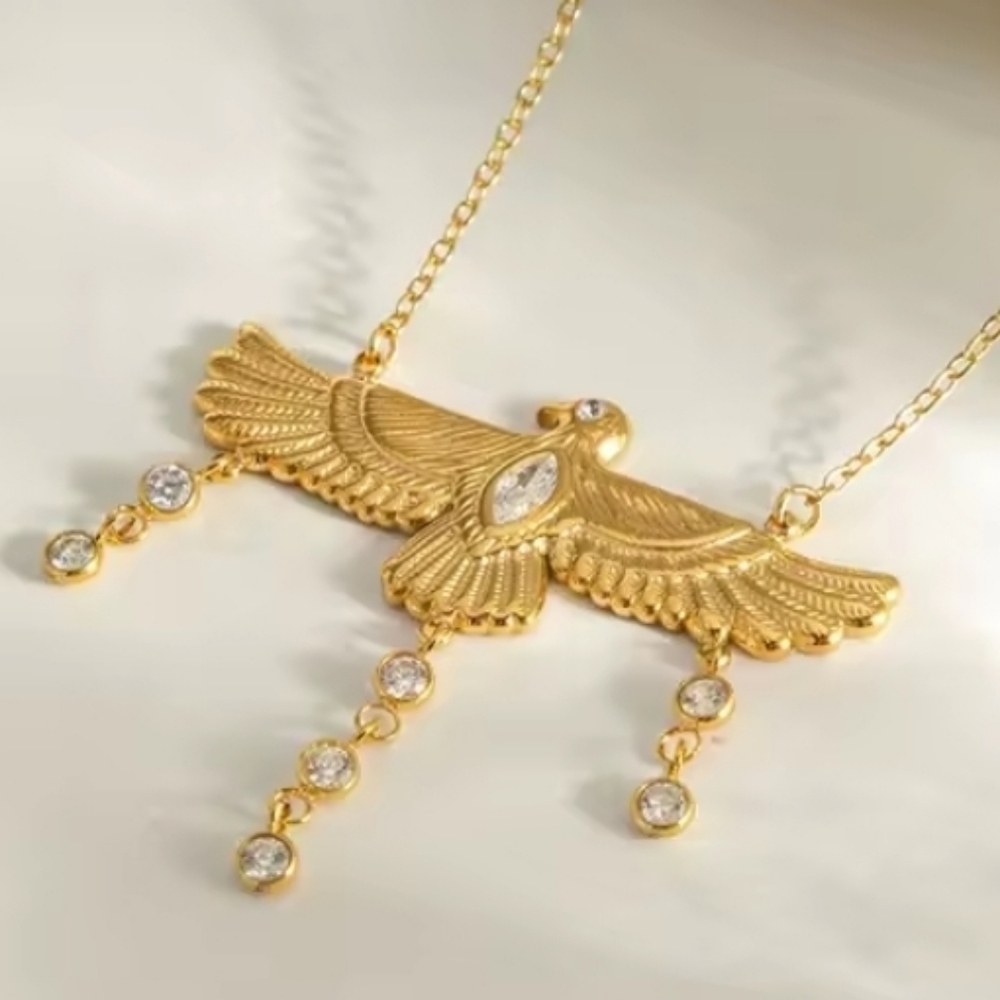 New! Eagle Wings Pendant Necklace • Bird 18K Gold Plated 2005b • NWOT